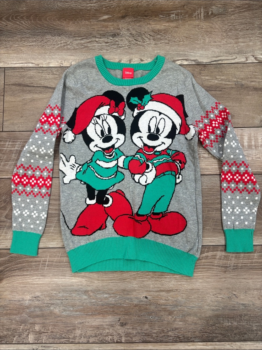 Girls Disney Christmas Mickey and Minnie Mouse Sweater Size 10/12 Large
